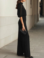 Pants Set Three-Piece Sheer Chiffon Blouse Wide-Leg Pants