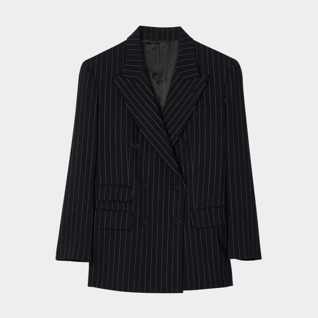 Pantsuit Wool Blend Pinstripe Wide-Leg Trousers