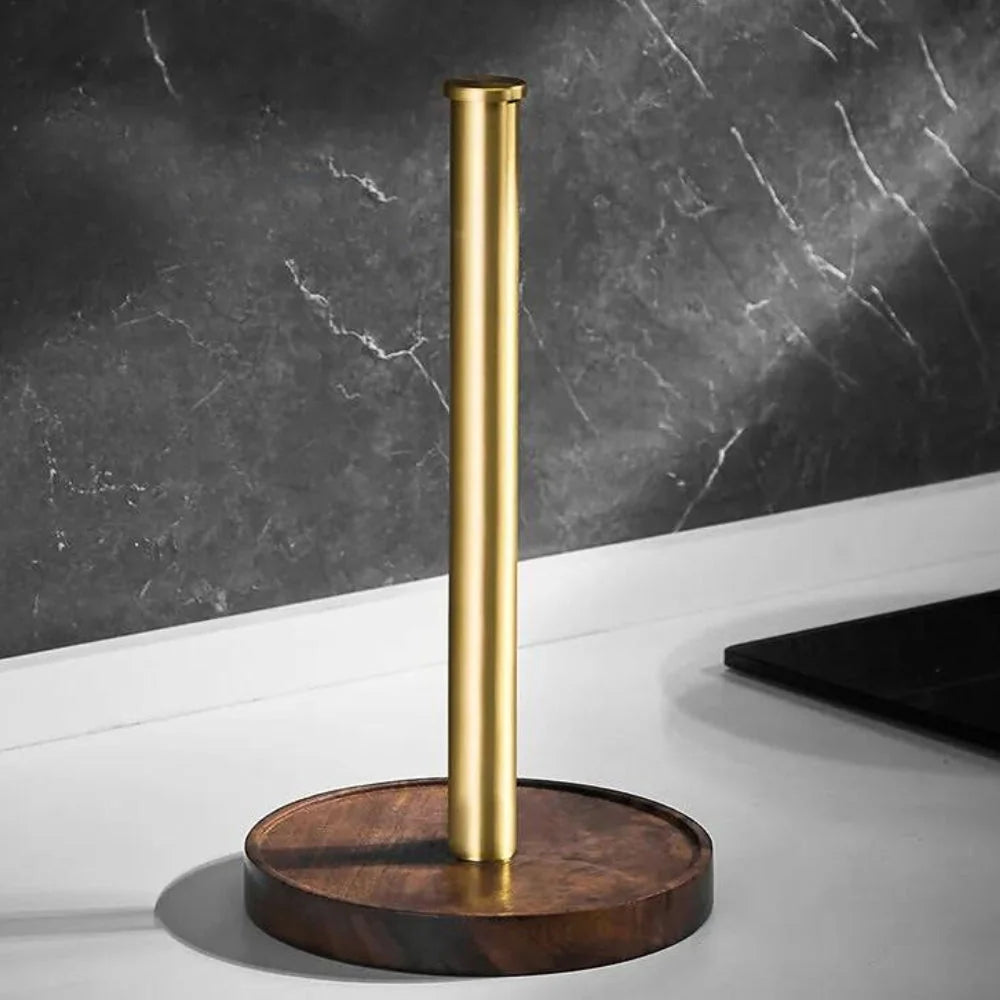 Paper Towel Holder Solid Walnut Wood Stainless Steel Base Minimalist Design
