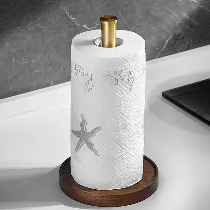 Paper Towel Holder Solid Walnut Wood Stainless Steel Base Minimalist Design