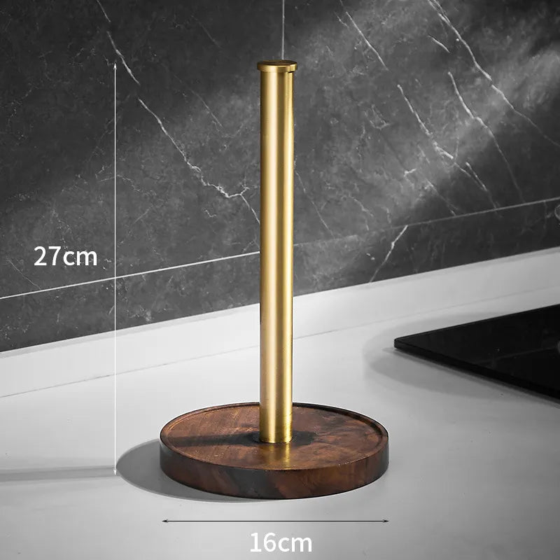 Paper Towel Holder Solid Walnut Wood Stainless Steel Base Minimalist Design