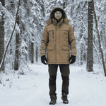 Parka Jacket Windproof Fleece Lined Removable Hood
