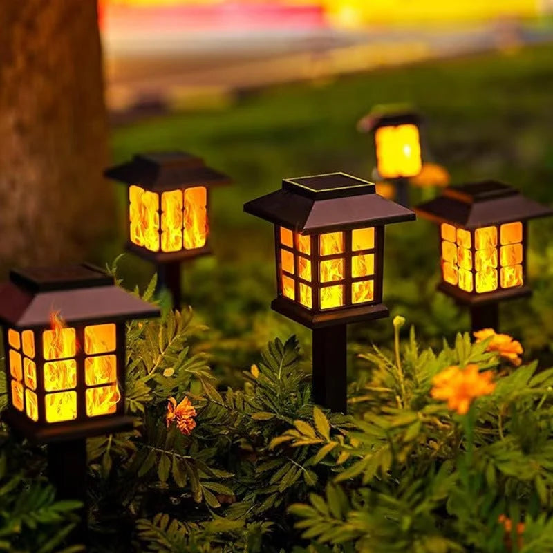 Pathway Stake Lights Solar Flame-Effect Weatherproof