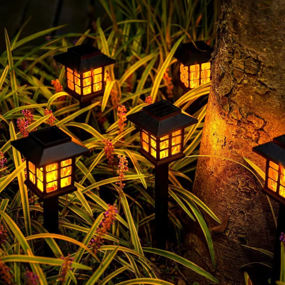 Pathway Stake Lights Solar Flame-Effect Weatherproof