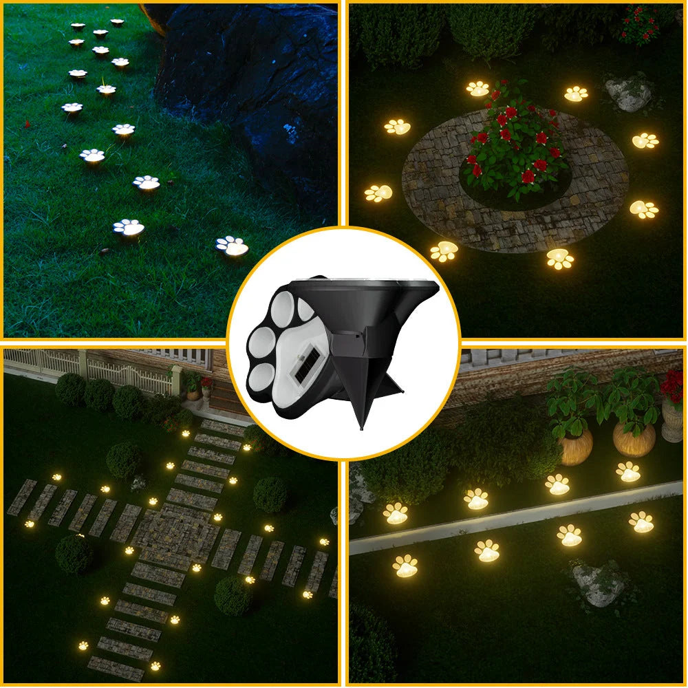 Pathway Stake Lights Solar Paw Print Dusk-To-Dawn