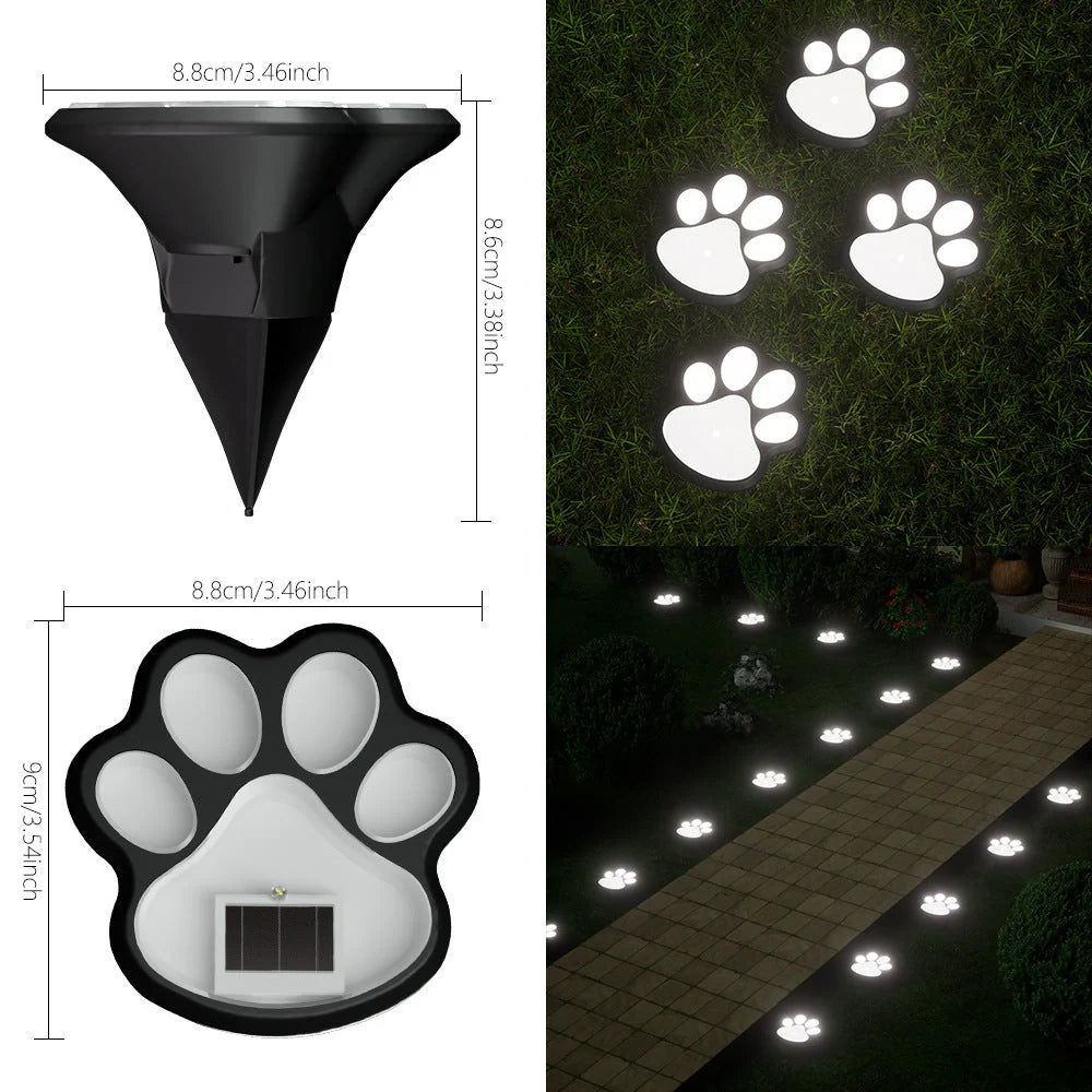 Pathway Stake Lights Solar Paw Print Dusk-To-Dawn