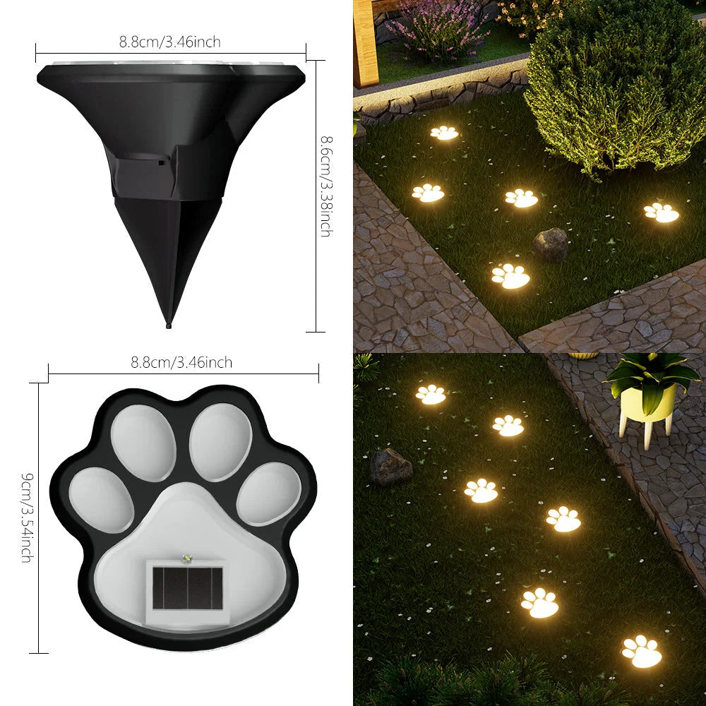 Pathway Stake Lights Solar Paw Print Dusk-To-Dawn