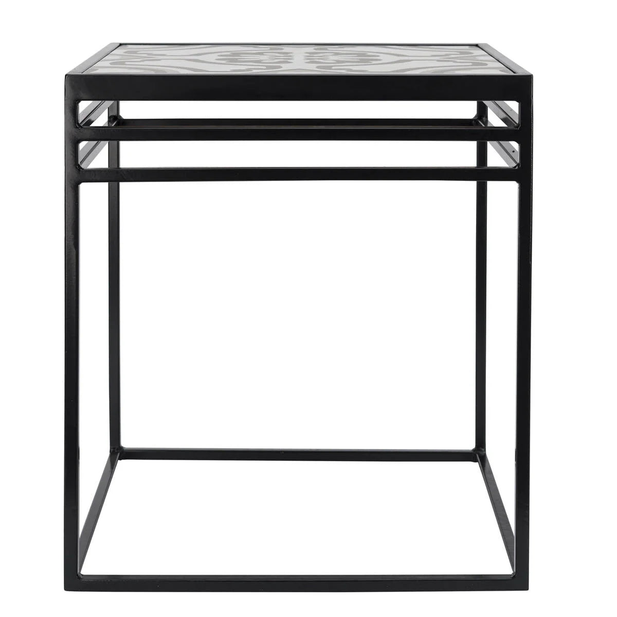 Patio Side Table Ceramic Mosaic Tile Top Steel Frame UV-Resistant Finish