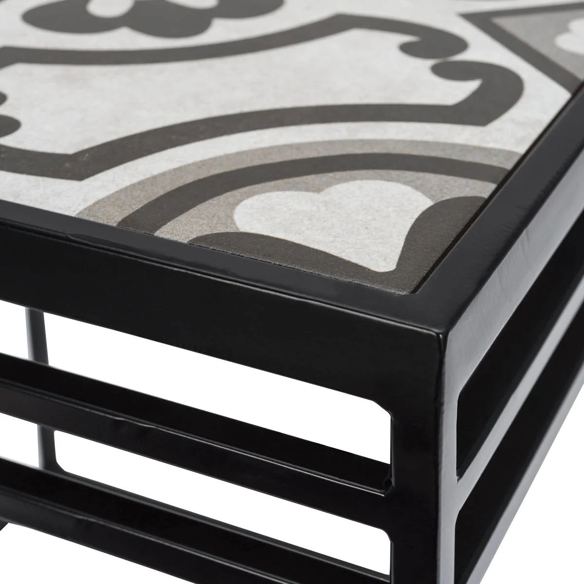 Patio Side Table Ceramic Mosaic Tile Top Steel Frame UV-Resistant Finish