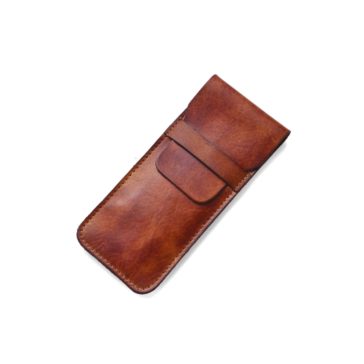Pen Case Genuine Leather Snap Button Closure Multi-Pen Storage