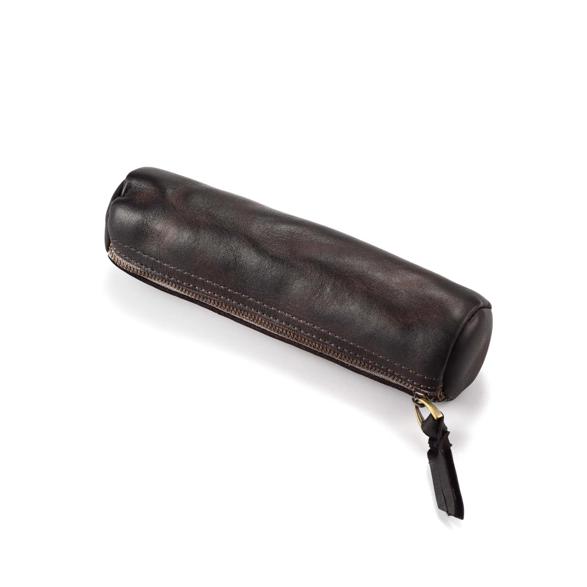 Pencil Case Genuine Leather Zipper Closure Portable Storage