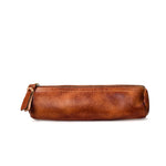 Pencil Case Genuine Leather Zipper Closure Portable Storage