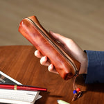 Pencil Case Leather Zipper Closure Compact Design
