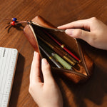 Pencil Case Leather Zipper Closure Compact Design