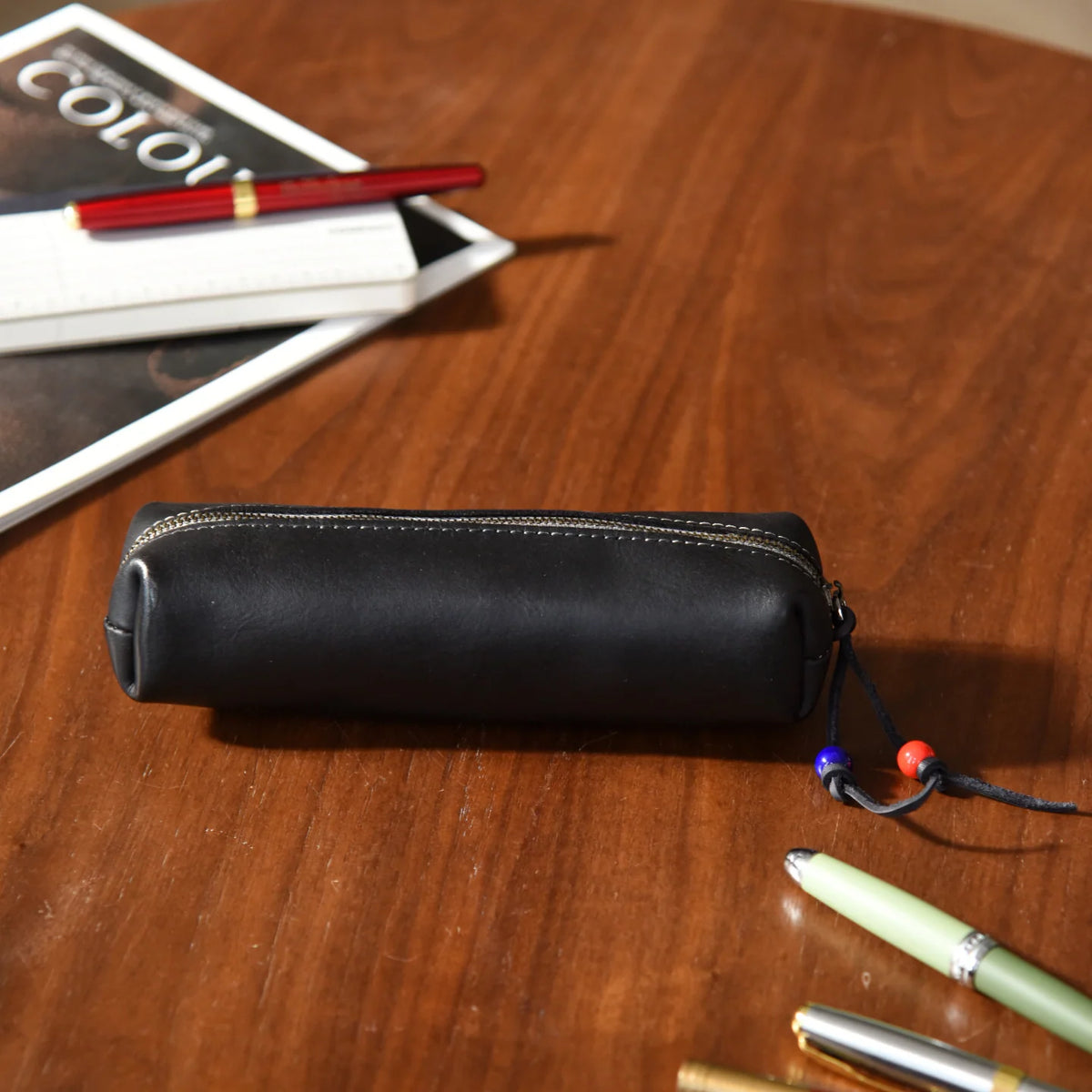 Pencil Case Leather Zipper Closure Compact Design