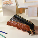 Pencil Case Leather Zipper Closure Compact Storage