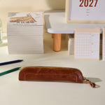 Pencil Case Leather Zipper Closure Compact Storage