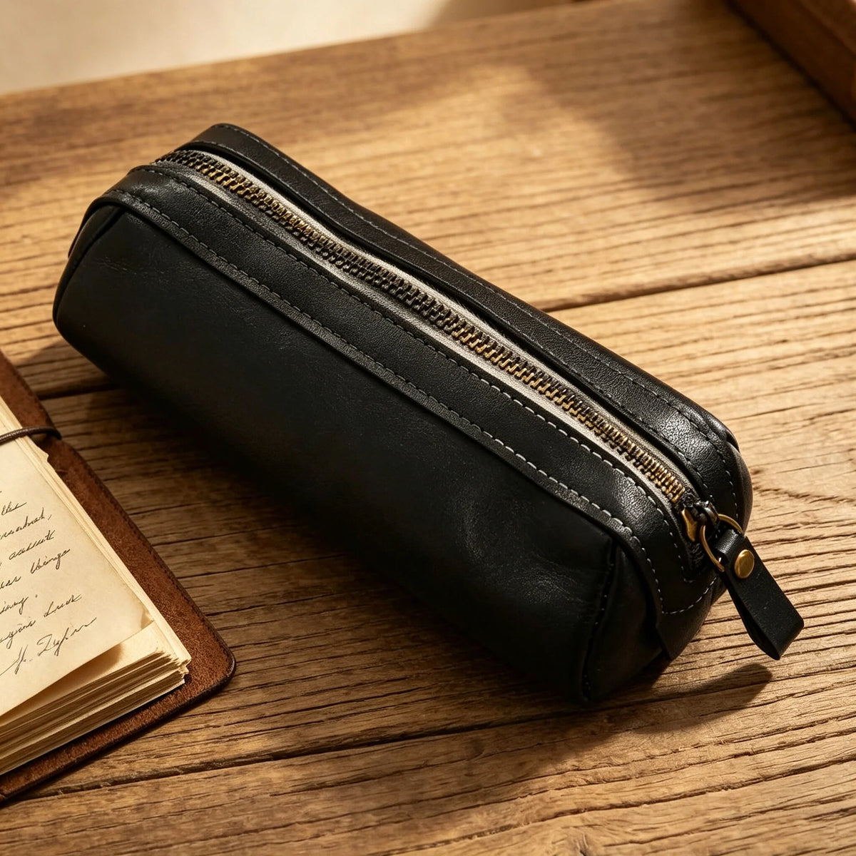 Pencil Case Leather Zipper Closure Spacious Design