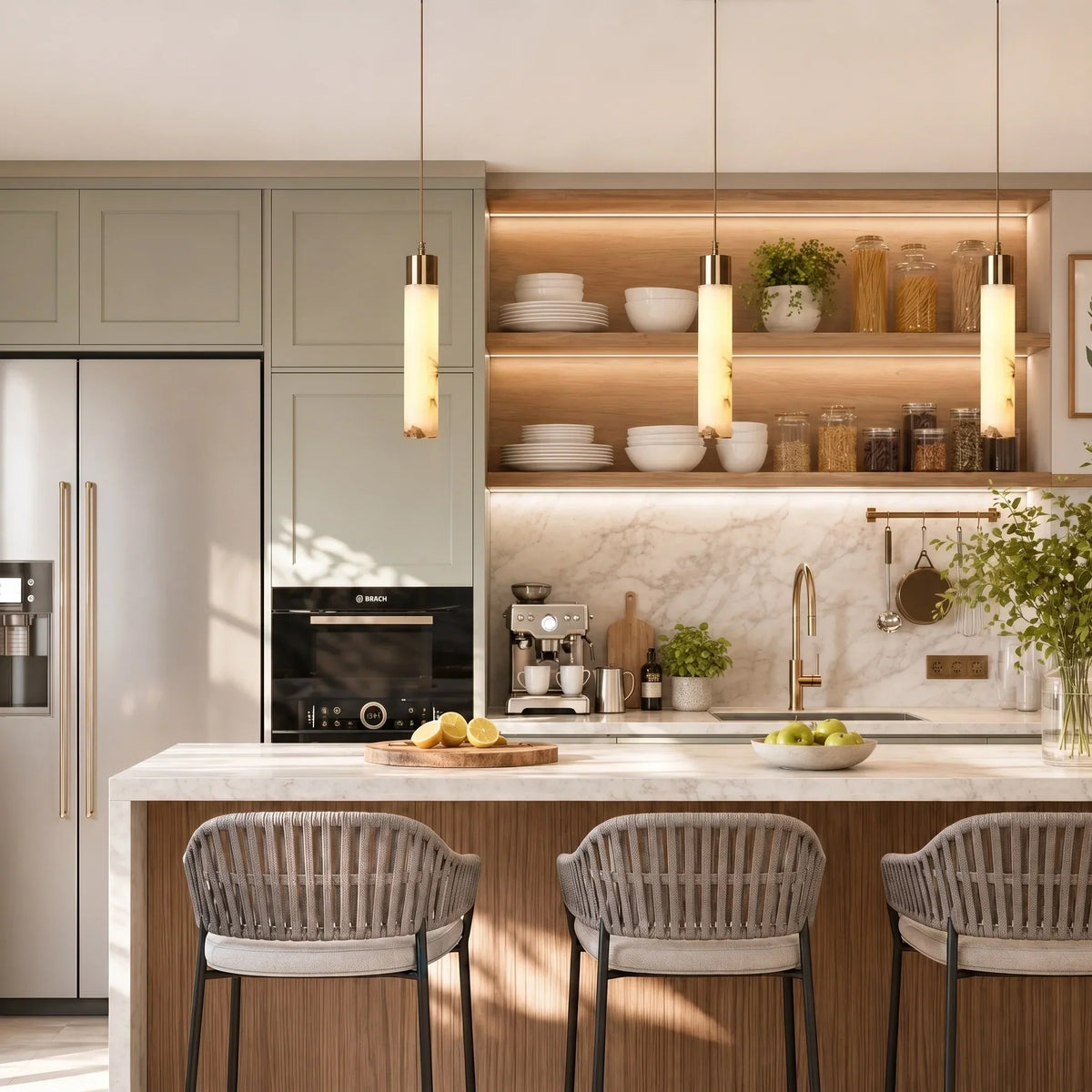Pendant Light Alabaster Dimmable LED Adjustable Height