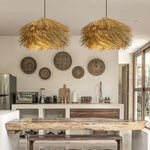 Pendant Light Handwoven Natural Straw Adjustable Cord