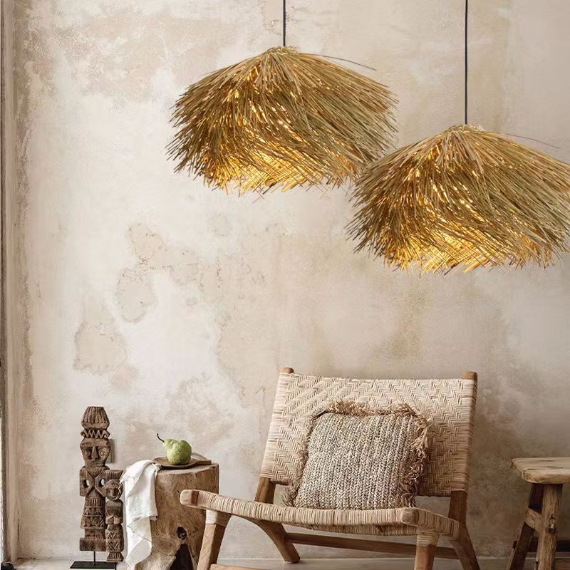 Pendant Light Handwoven Natural Straw Adjustable Cord