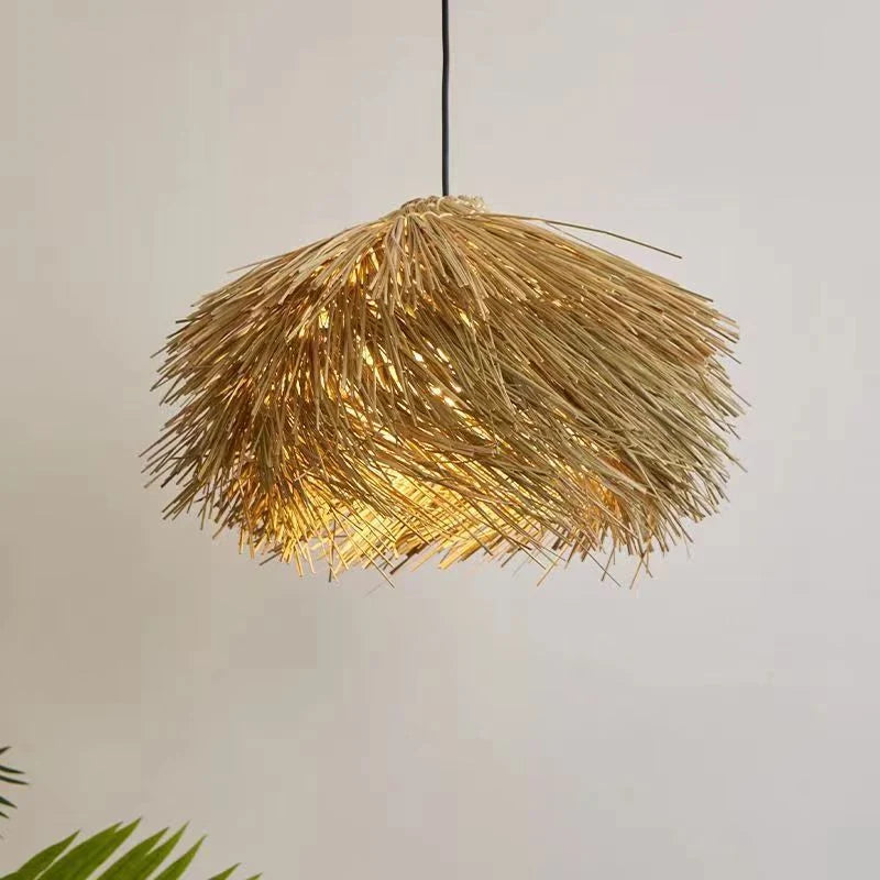 Pendant Light Handwoven Natural Straw Adjustable Cord