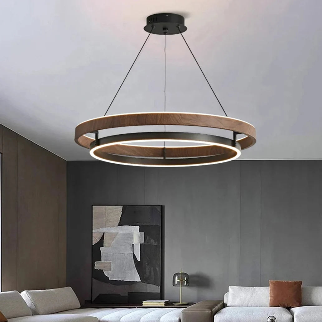 Pendant Light Round Wood-Look Finish Dimmable