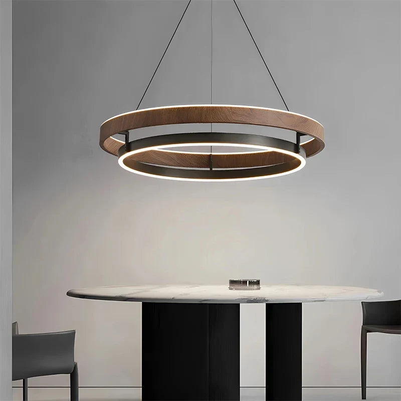 Pendant Light Round Wood-Look Finish Dimmable