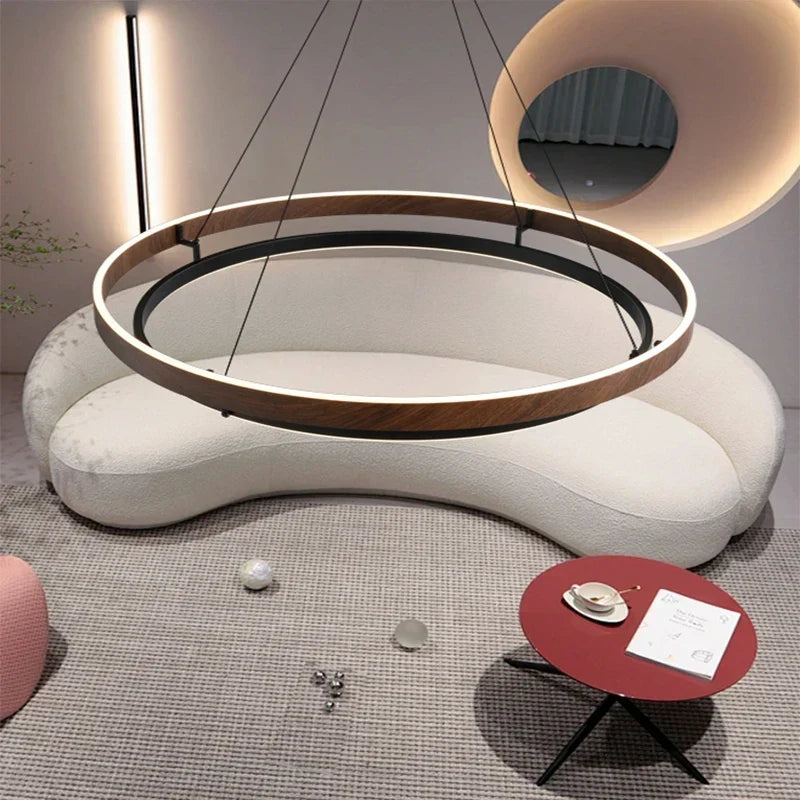 Pendant Light Round Wood-Look Finish Dimmable