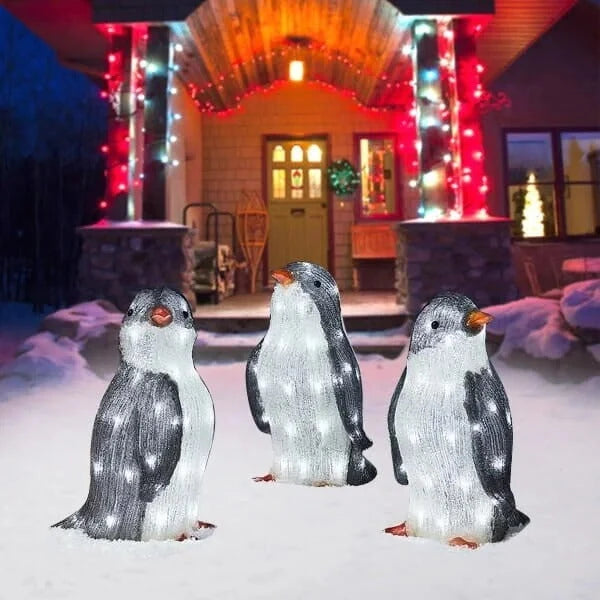 Penguin Christmas Decoration Lighted Weather-Resistant Set of 3
