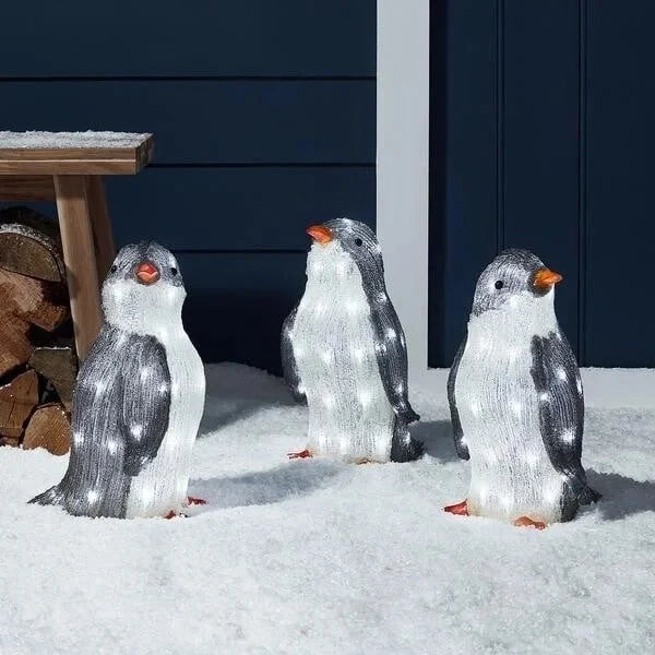 Penguin Christmas Decoration Lighted Weather-Resistant Set of 3