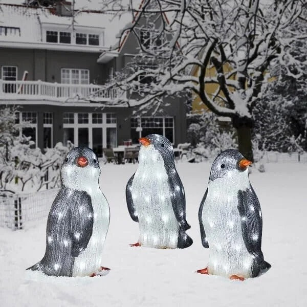 Penguin Christmas Decoration Lighted Weather-Resistant Set of 3