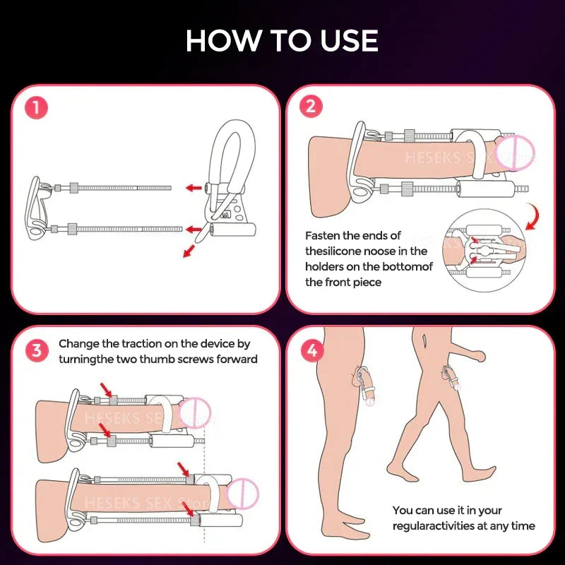 Penile Traction Device Adjustable Tension Stainless Steel & Silicone