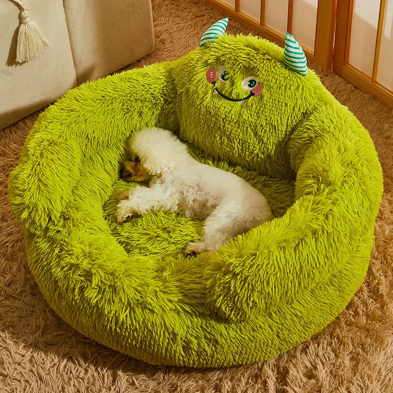 Pet Bed Plush Coral Fleece Machine Washable Monster Design