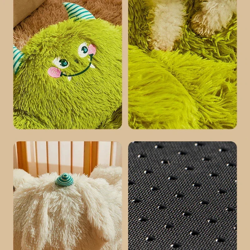 Pet Bed Plush Coral Fleece Machine Washable Monster Design