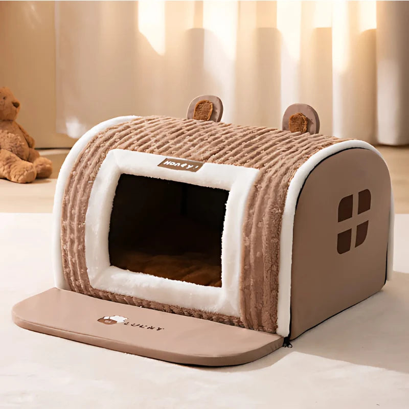 Pet Bed Semi-Enclosed Plush Machine Washable Non-Slip