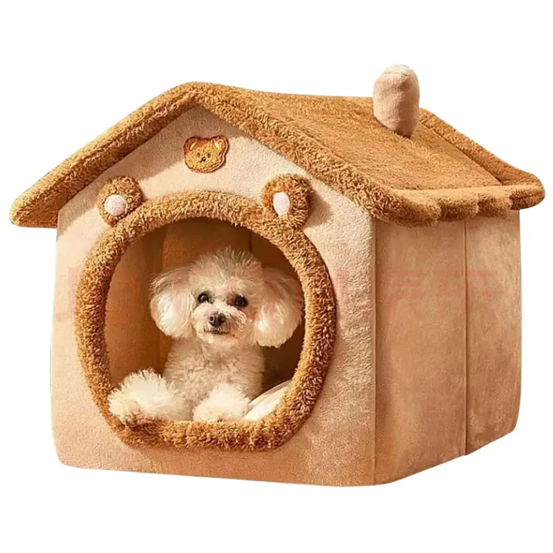 Pet Bed Semi-Enclosed Plush Non-Slip Base