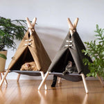 Pet Bed Tent Canvas Wooden Frame Portable Cozy Hideaway