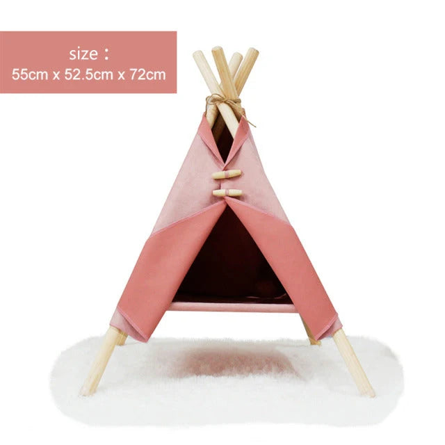 Pet Bed Tent Canvas Wooden Frame Portable Cozy Hideaway