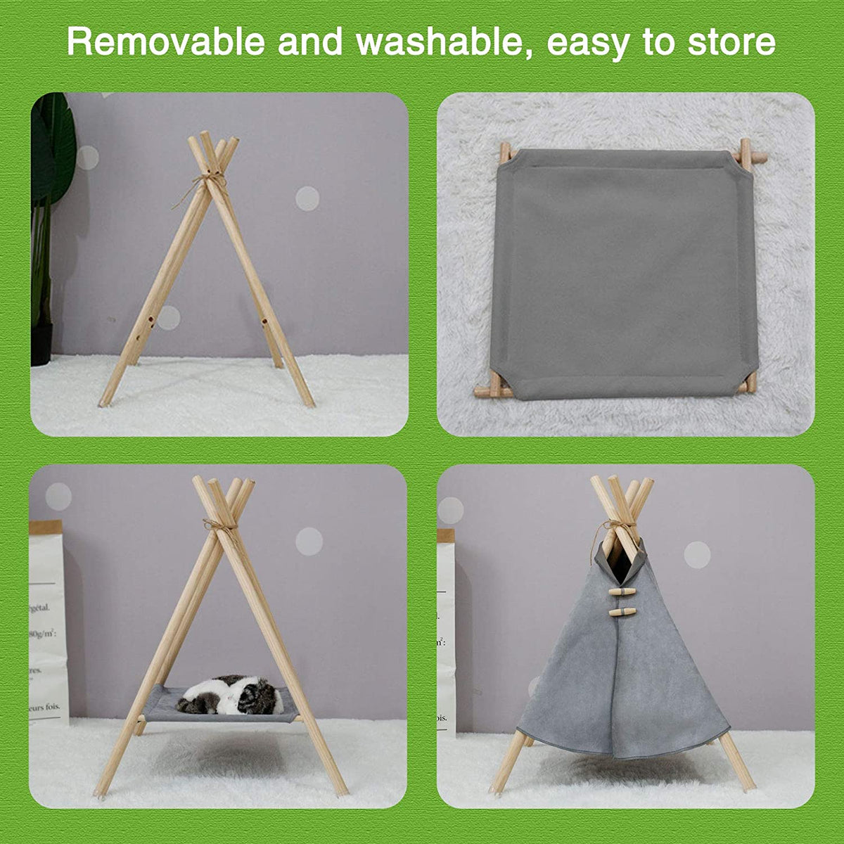 Pet Bed Tent Canvas Wooden Frame Portable Cozy Hideaway