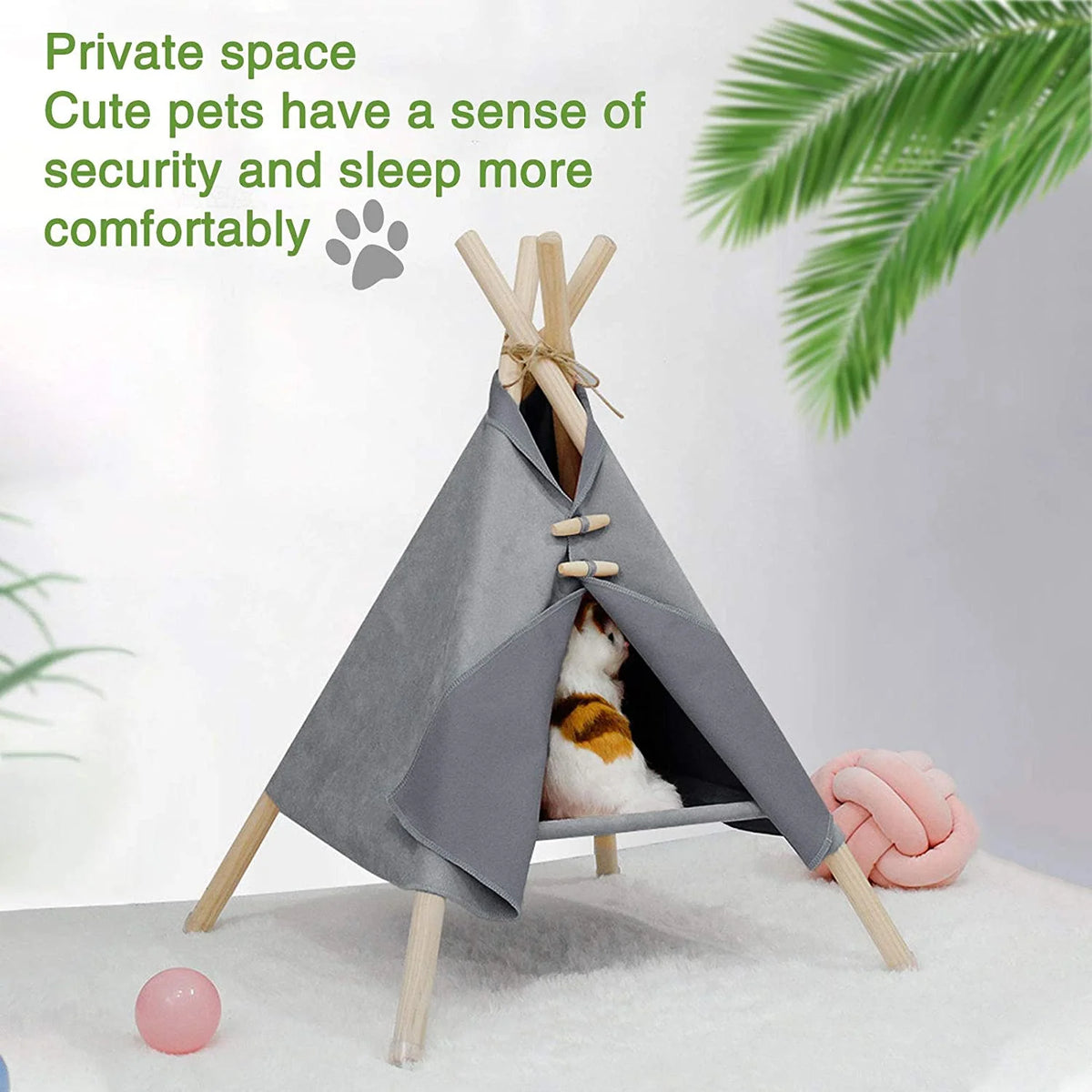 Pet Bed Tent Canvas Wooden Frame Portable Cozy Hideaway