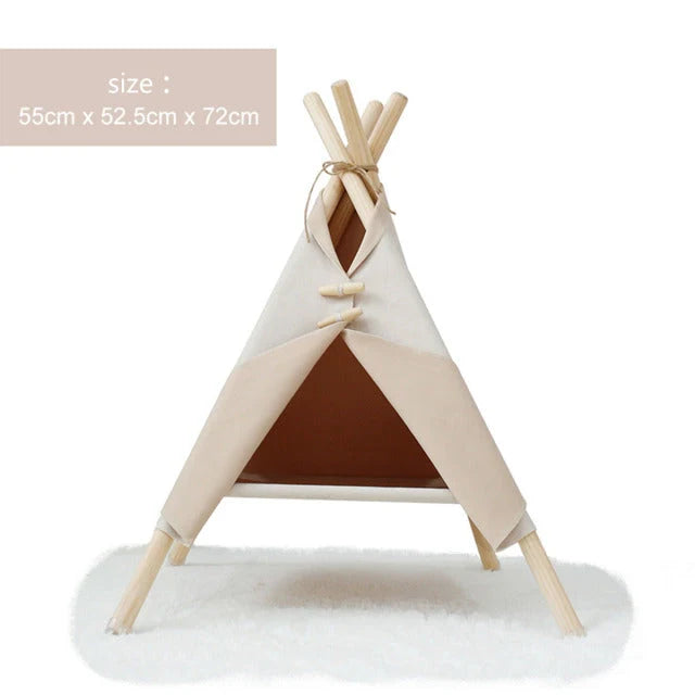 Pet Bed Tent Canvas Wooden Frame Portable Cozy Hideaway