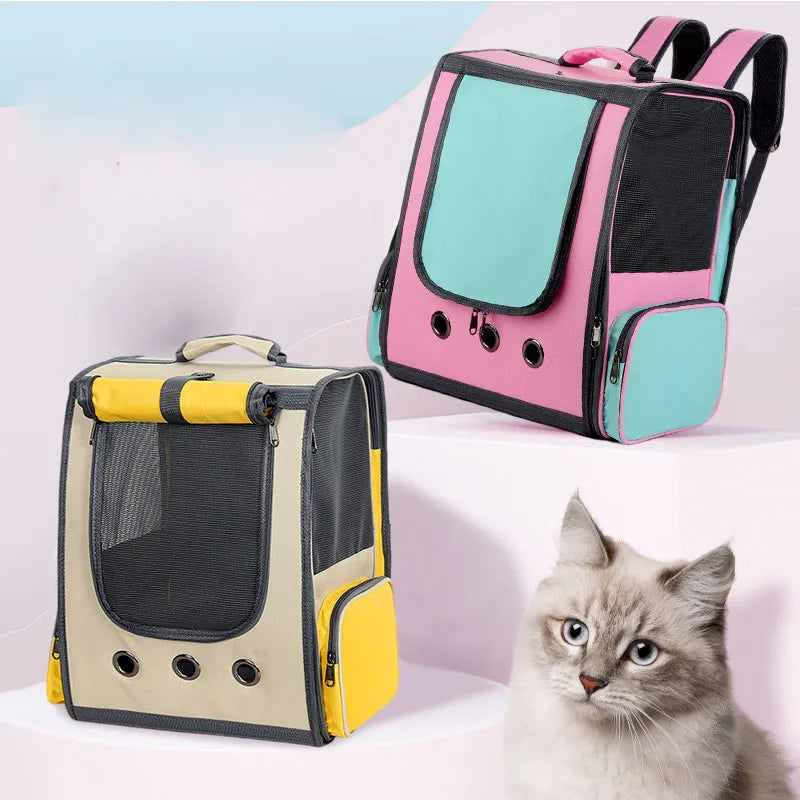 Pet Carrier Backpack Transparent Window Breathable Nylon Zipper Closure