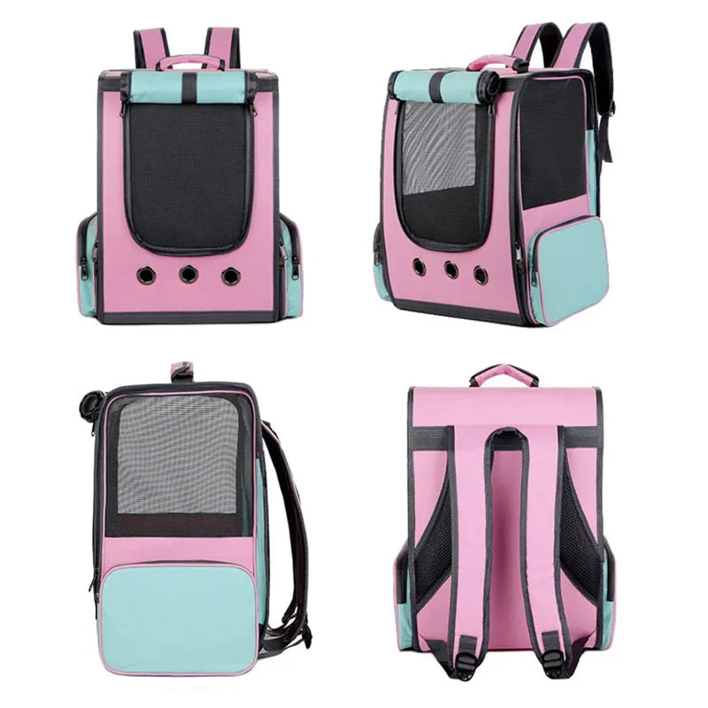 Pet Carrier Backpack Transparent Window Breathable Nylon Zipper Closure