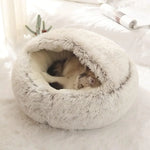 Pet Cave Bed Plush Hooded Machine Washable Cover