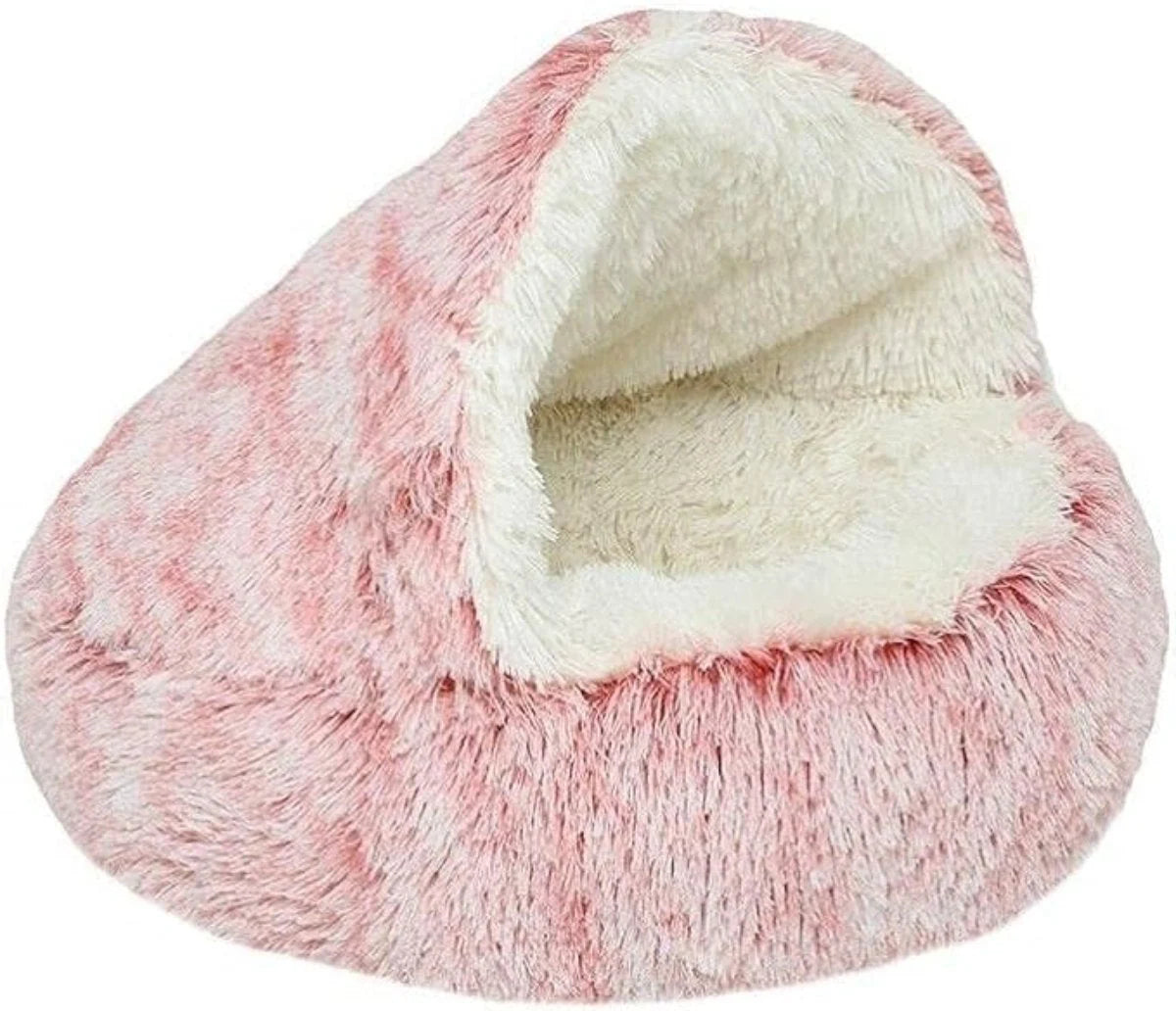 Pet Cave Bed Plush Hooded Machine Washable Cover