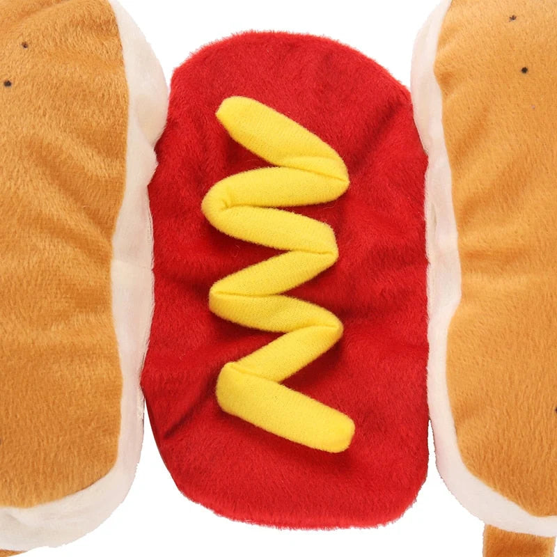 Pet Costume Hot Dog Design Soft Plush Adjustable Fit