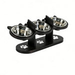 Pet Feeder Height-Adjustable Wooden Stand 3 Stainless Steel Bowls