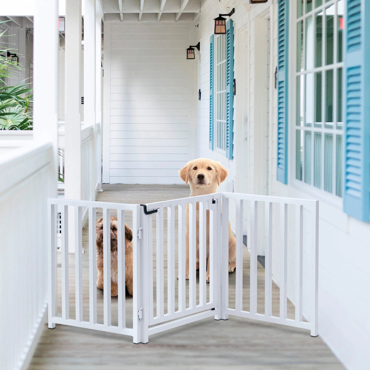 Pet Gate Freestanding Adjustable Steel Walk-Through Door