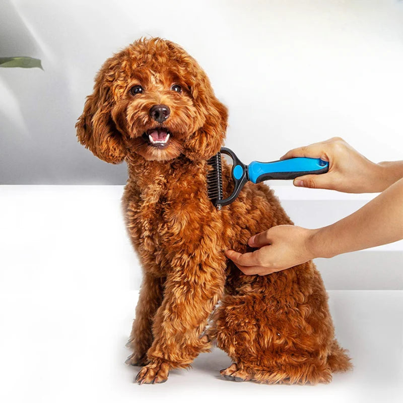 Pet Grooming Brush 2-in-1 Detangle & Massage Non-Slip Handle